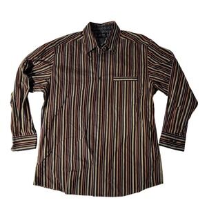 Axcess Claiborne Mens Long Sleeve Button Down Shirt Brown Striped Size L